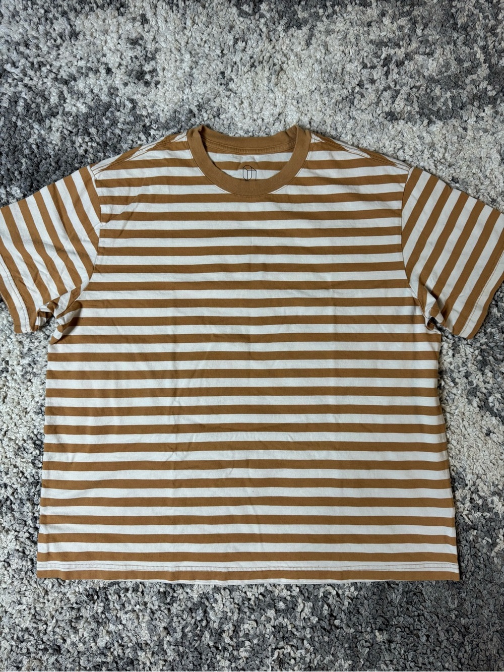Original Use, Mens Brown & Beige Striped Crewneck Short Sleeve T-Shirt, XL